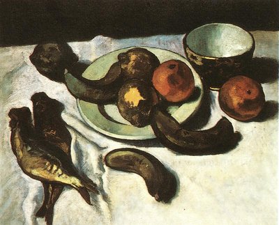 Still Life with Bananas, Oranges and Fish by Dezso Czigany
